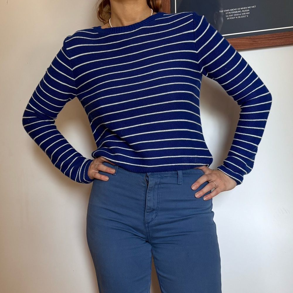 Mango Blue and White Striped Sweater